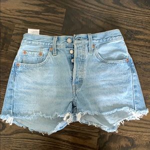 LEVIS MEDIUM WASH HIGH WAISTED DENIM SHORTS